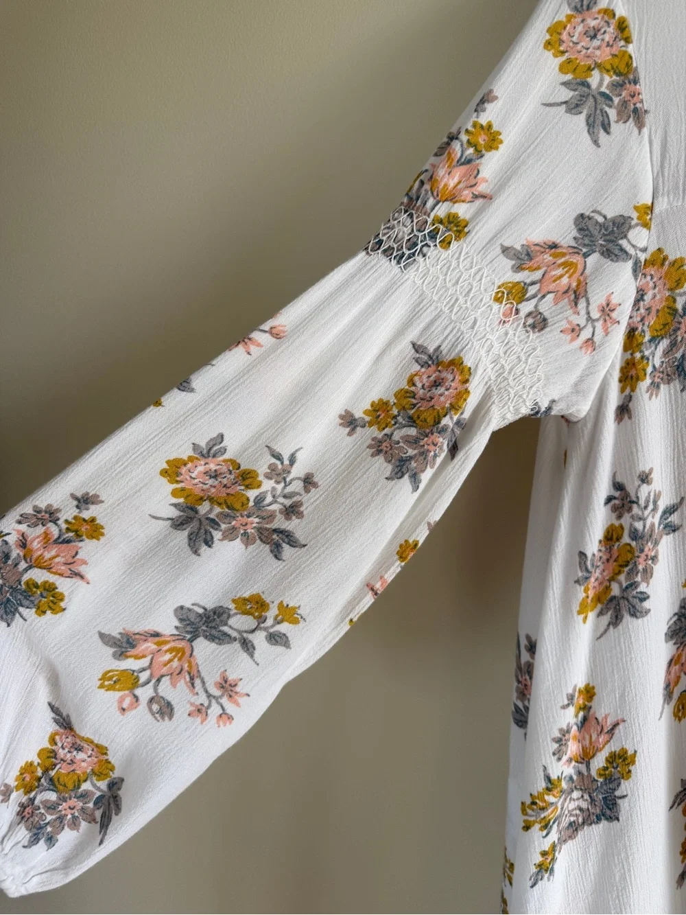Free People Floral Swing Tunic Dress XS Boho Peasant Mini High Low Keyhole